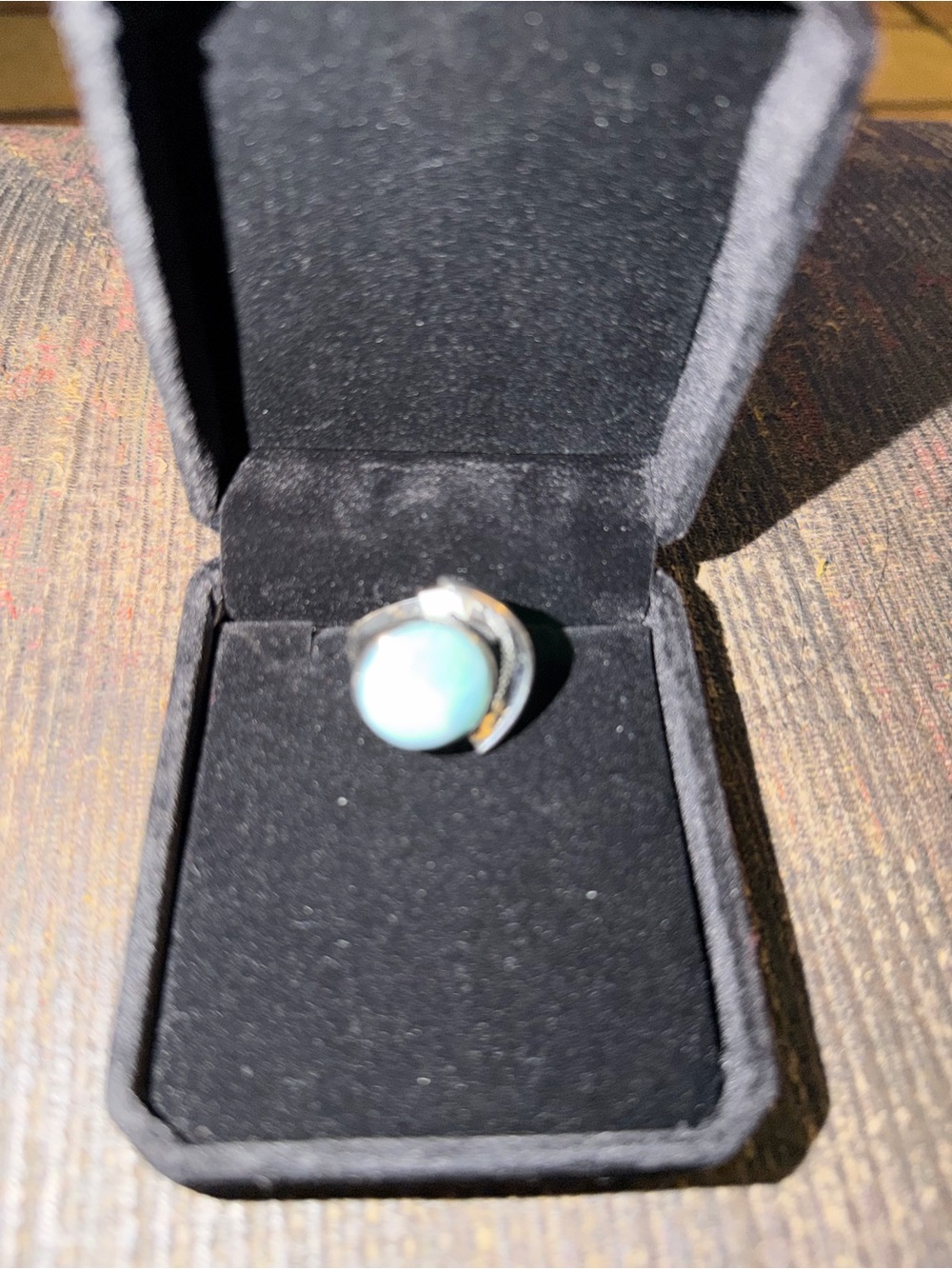 NEW STERLING SILVER WITH NATURAL LARIMAR STONE CABOCHON WOMENS RING. SIZE 9